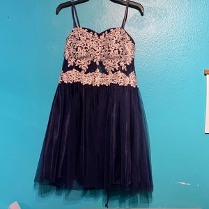 Navy blue Macy’s dress with sliver detail